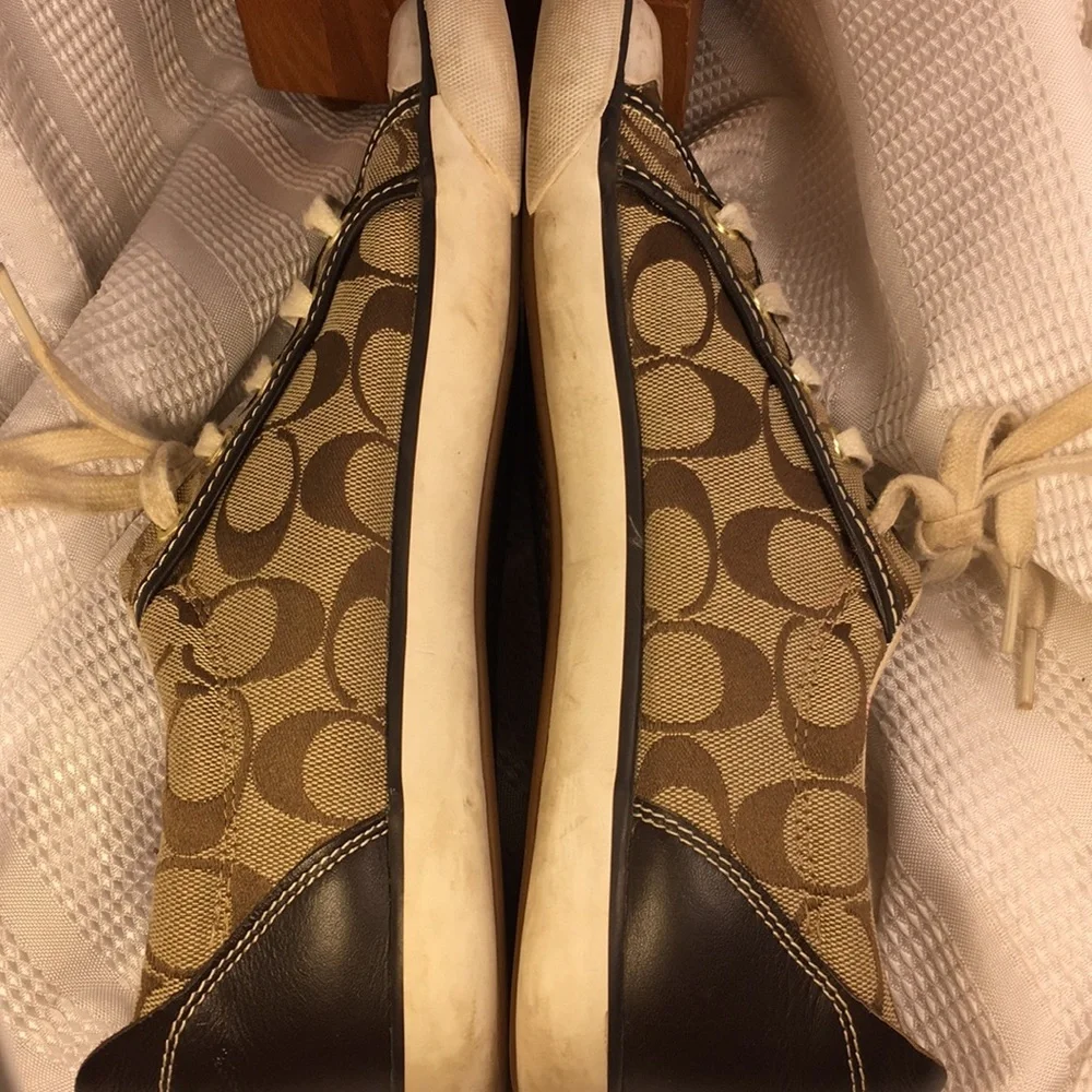 Coach monogrammed canvas/leather lace up shoes